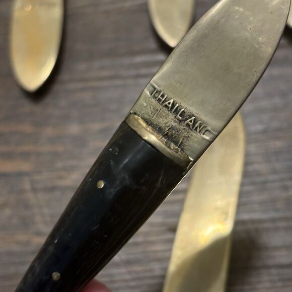 Vintage 12 Pieces MCM Siam Thailand Bronze Rose Wood Brass Tone Flatware - Picture 6 of 7